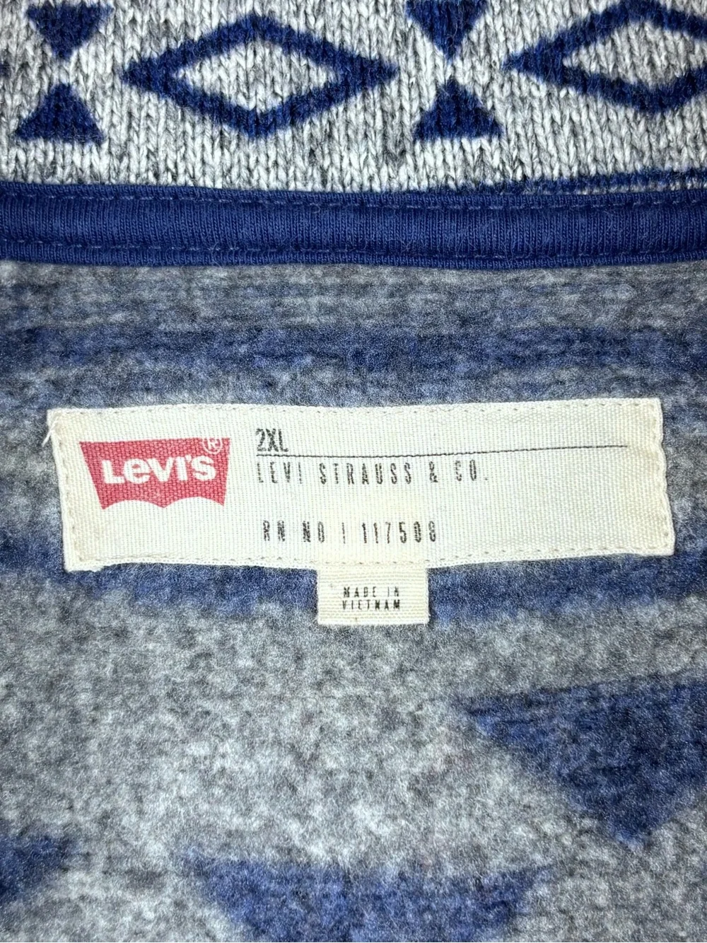 Levi’s Aztec Southwest Fleece Cardigan Jacket Gray Blue 2XL Cozy Shacket